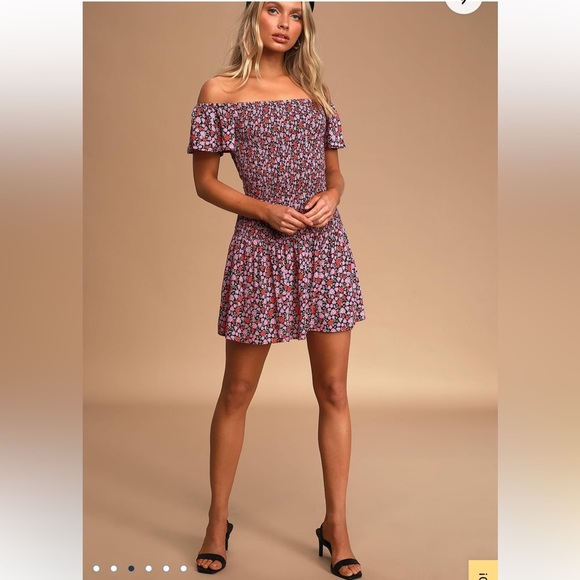 LULUS Such A Darling Sweet Floral Print Off Shoulder Dress. Size S - Picture 2 of 7